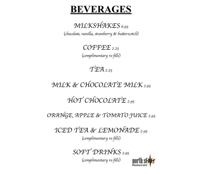 Beverages – The North Star Restaurant